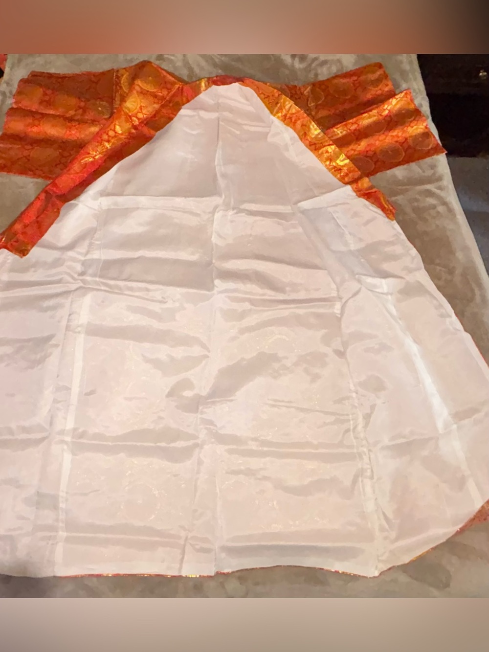Vintage Japanese Silk Brocade Kimono Robe Large Metallic Orange & Gold Pattern - Picture 11 of 15